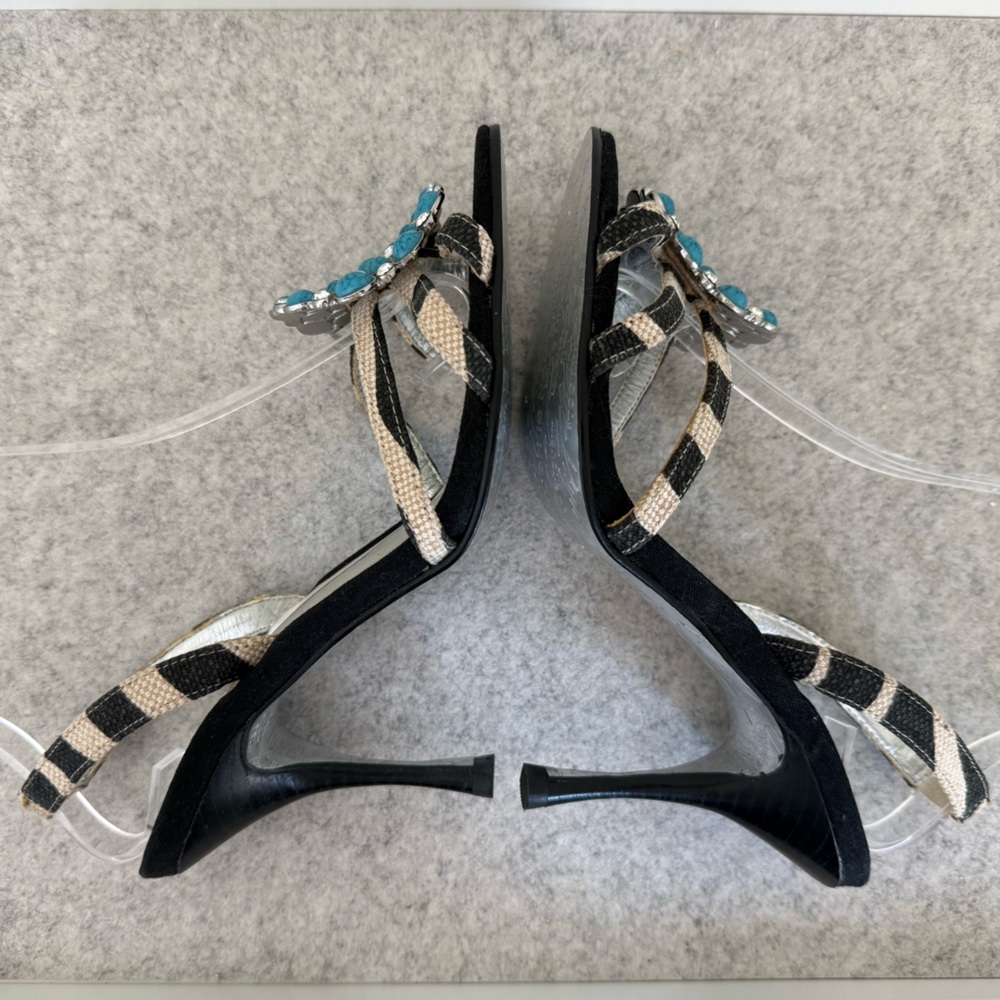 Beverly Feldman Chic Turquoise Embellished Slingback Heels Sz 6 Heeled Sandals - Picture 4 of 12